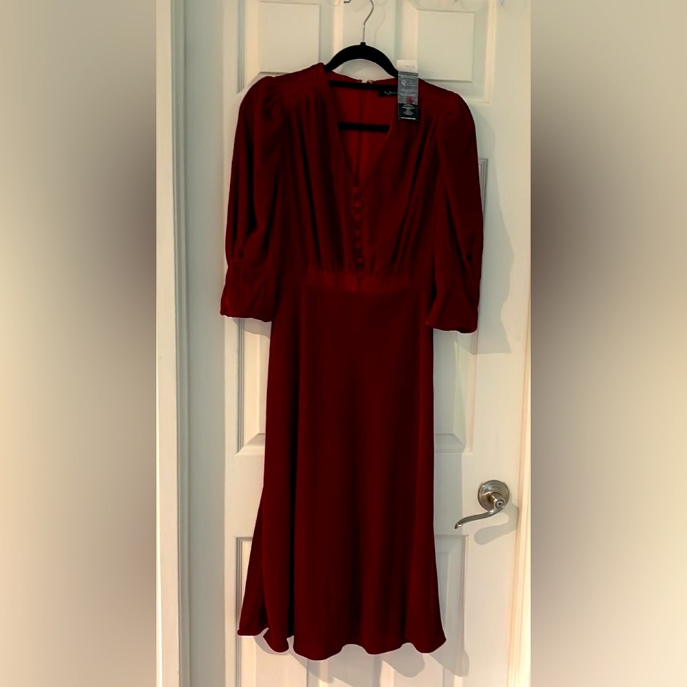 RALPH LAUREN PUFF SLEEVE RED VELVET DRESS US SIZE 0